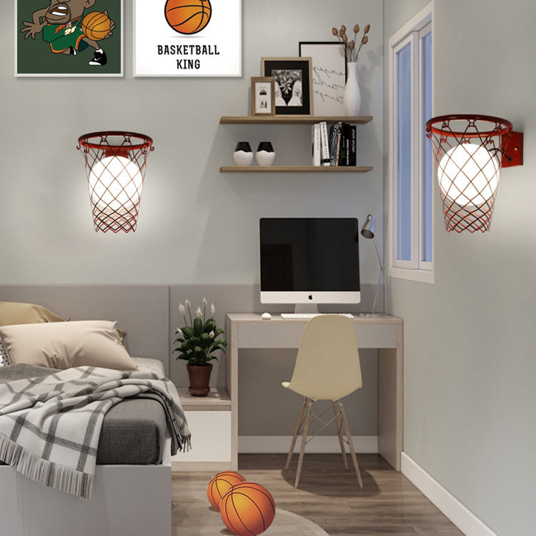 Modern Art Deco Kids Iron Glass Basketball Hoop 1-Light Wall Sconce Lamp For Bedroom Cuvalon