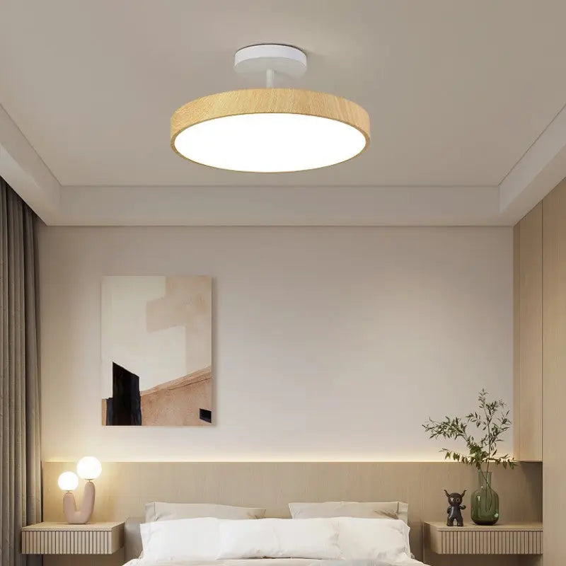 Japanese Wabi-sabi Minimalist Wood Grain Round LED Semi-Flush Mount Light Cuvalon