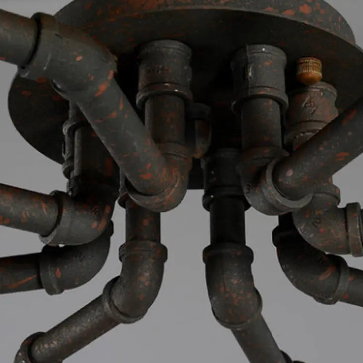Industrial Vintage Water Pipe Round Iron 4/6/8 Light Flush Mount Ceiling Light Cuvalon