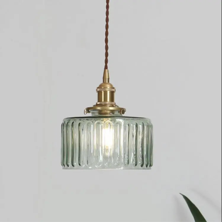 Japanese Vintage Brass Glass Round Jar 1-Light Pendant Light Cuvalon