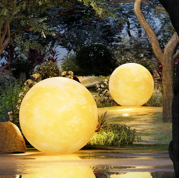 Contemporary Nordic Solar Waterproof PE Resin Round Moon LED Pendant Light For Outdoor Patio Cuvalon