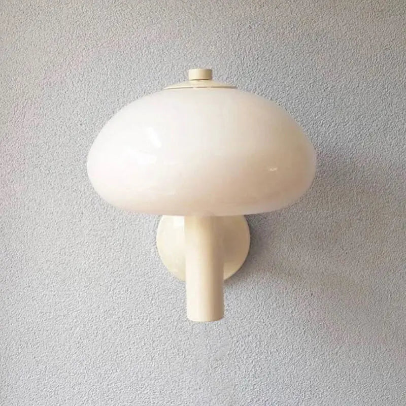 Nordic Vintage Milk White Glass Dome Mushroom 1-Light Wall Sconce Lamp Cuvalon