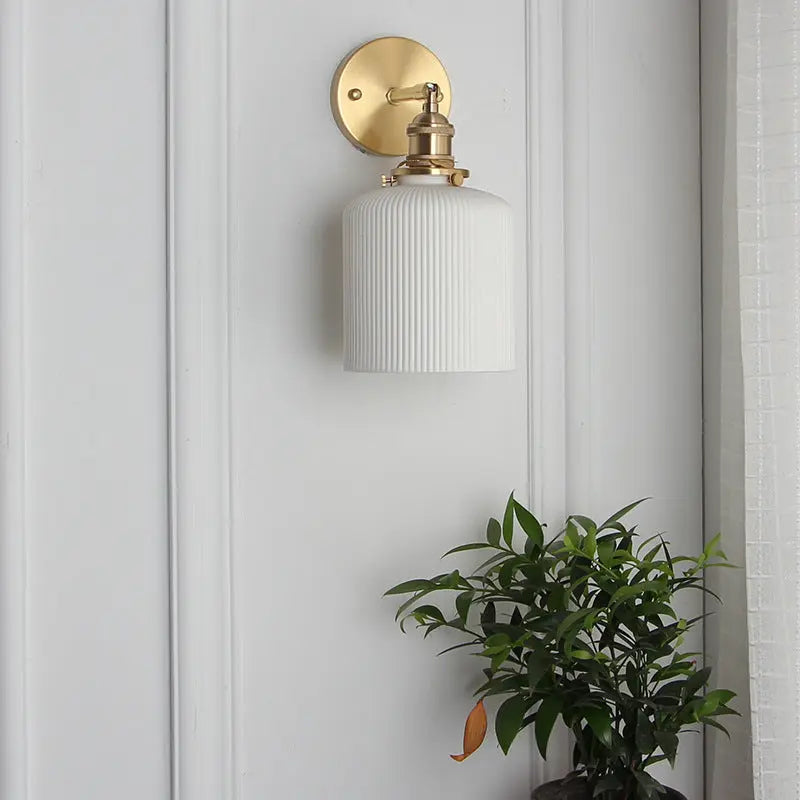 Japanese Retro Minimalist Cylinder Oval Brass Lucite 1-Light Wall Sconce Lamp Cuvalon