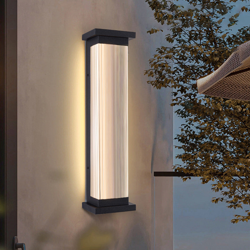 Modern Minimalist Waterproof Striped Rectangle Stainless Steel Acrylic Wall Sconce Lamp For Outdoor Patio Cuvalon