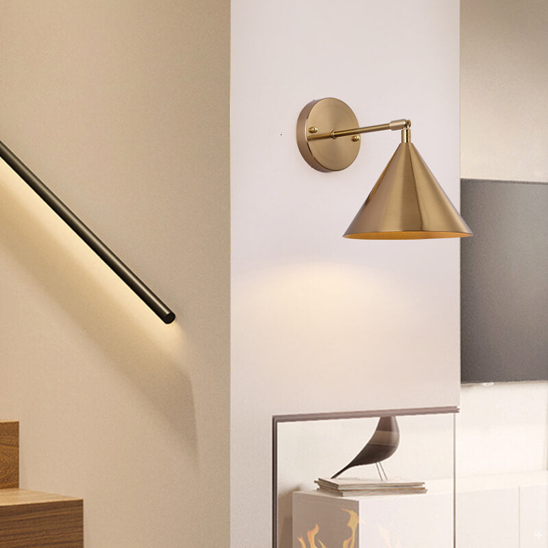 Modern Simple Iron Plated Brass Cone Round 1-Light Wall Sconce Lamp Cuvalon