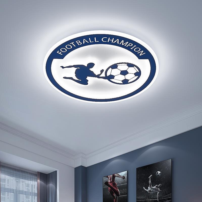 Contemporary Creative Kids Round Football Iron Acrylic LED Flush Mount Ceiling Light For Bedroom Cuvalon