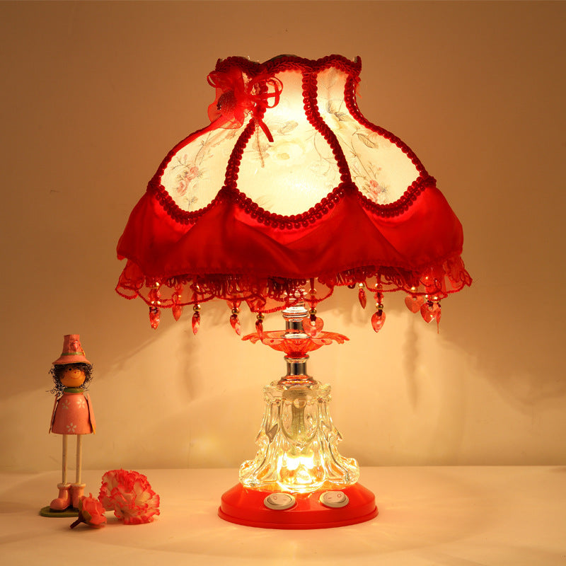 European Style Wedding Fabric Glass 1-Light Table Lamp Cuvalon