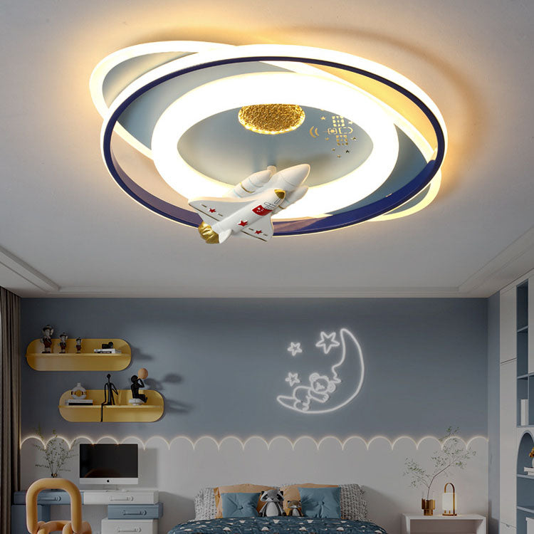 Modern Creative Kids Iron Cartoon Astronaut Rocket LED Flush Mount Ceiling Light Cuvalon
