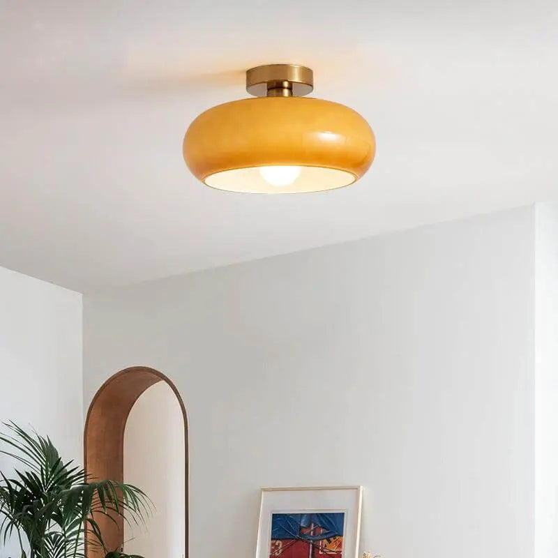 Modern Retro Round Solid Color Glass Electroplated Copper  1-Light Pendant Light Flush Mount Light Cuvalon