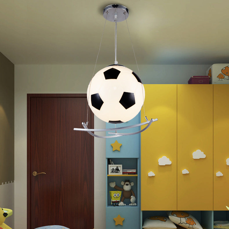 Cartoon Creative Soccer Glass Iron 1-Light Kids Pendant Light Cuvalon