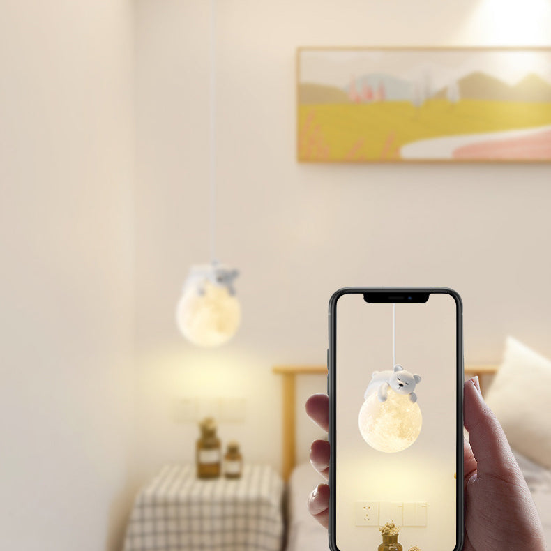 Contemporary Creative Resin Animal Rabbit Moon 1-Light Kids Pendant Light For Living Room Cuvalon