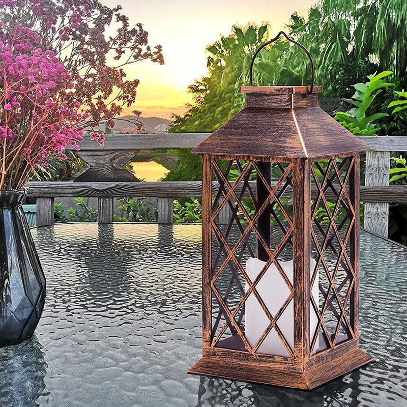 Traditional Vintage Solar Quadrangle Palace Light Iron Glass LED Outdoor Light For Garden Cuvalon