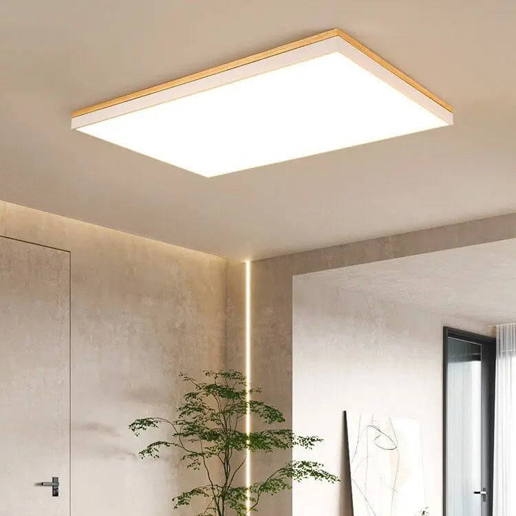 Modern Minimalist Solid Wood Acrylic Square Rectangle LED Flush Mount Ceiling Light for Living Room Cuvalon