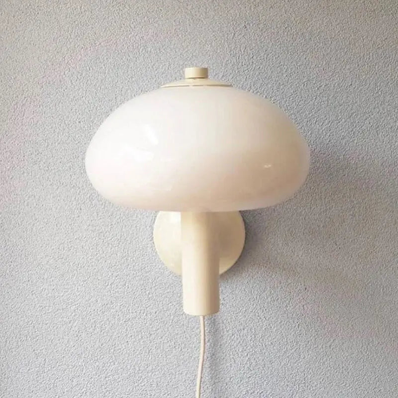 Nordic Vintage Milk White Glass Dome Mushroom 1-Light Wall Sconce Lamp Cuvalon