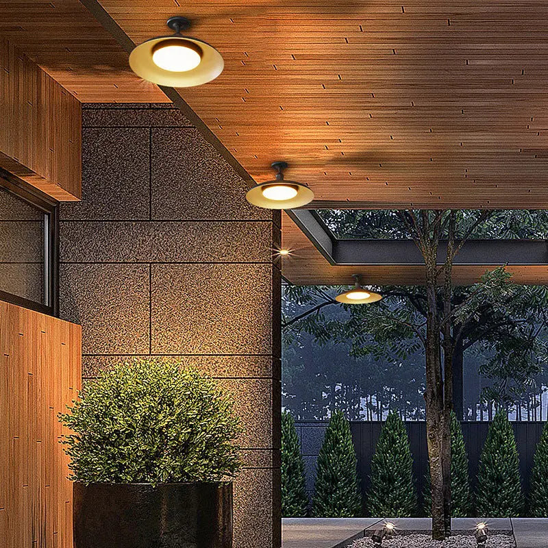 Contemporary Scandinavian Carbonized Steel Round Waterproof 1-Light Semi-Flush Mount Ceiling Light For Outdoor Patio Cuvalon