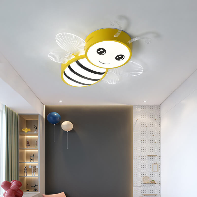 Contemporary Creative Kids Bee Iron Acrylic LED Flush Mount Ceiling Light For Bedroom Cuvalon