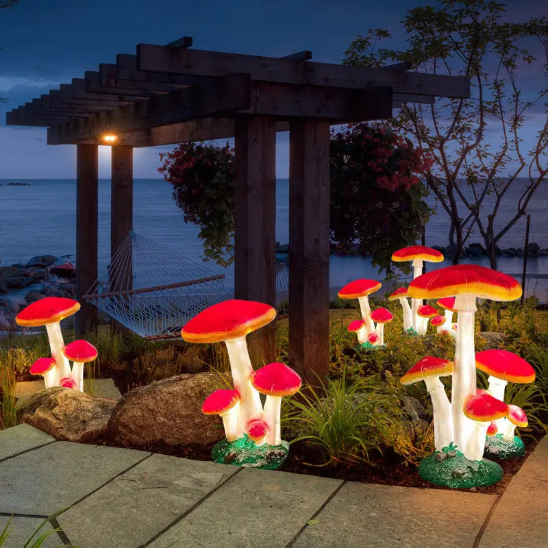 Modern Art Deco Solar Waterproof Mushroom Resin Glass Fibre LED Landscape Lighting Outdoor Light For Garden Cuvalon