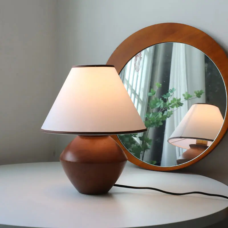 Japanese Wabi-sabi Vintage Solid Wood Fabric 1-Light Table Lamp Cuvalon
