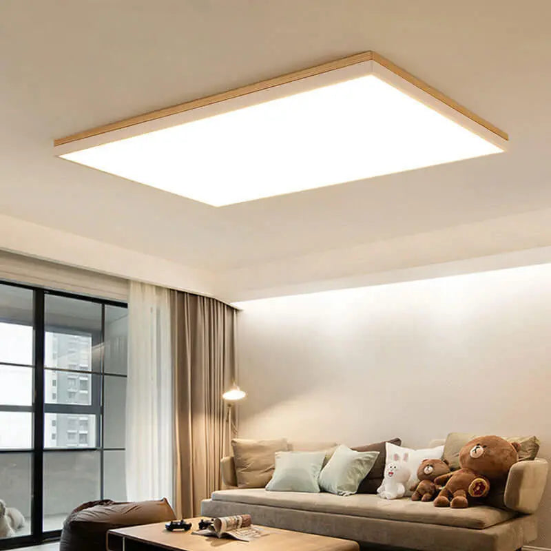 Modern Minimalist Solid Wood Acrylic Square Rectangle LED Flush Mount Ceiling Light for Living Room Cuvalon