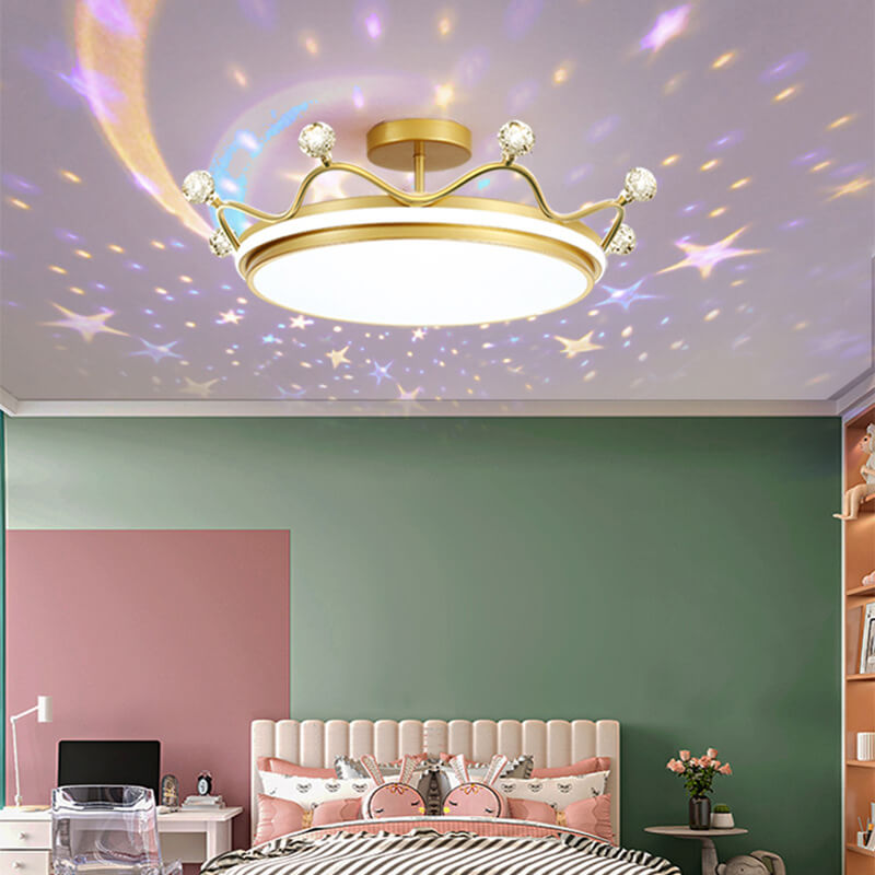 Contemporary Creative Kids Crown Iron Acrylic LED Semi-Flush Mount Ceiling Light For Bedroom Cuvalon