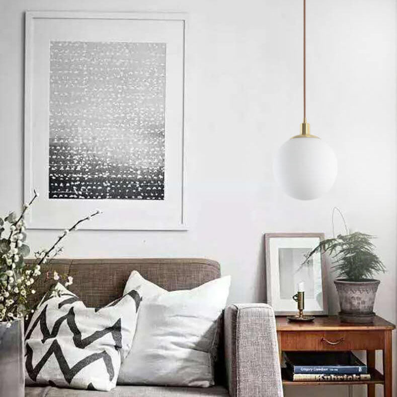 Nordic Minimalist White Orb 1-Light Pendant Light Cuvalon