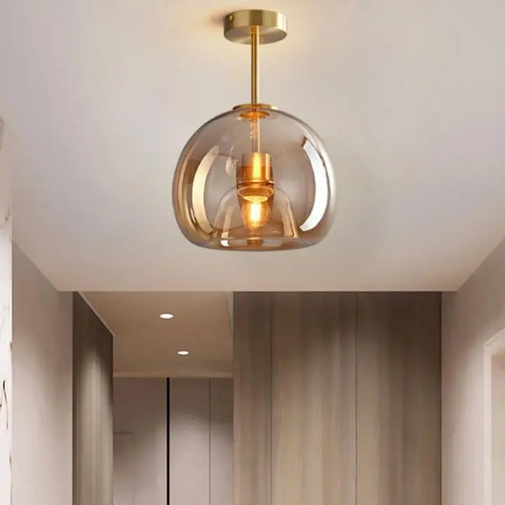 Nordic Light Luxury Round Glass Ball 1-Light Semi-Flush Mount Ceiling Light Cuvalon
