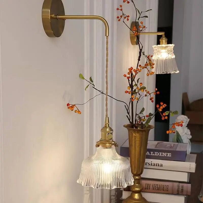 Nordic Modern Minimalist Flower Copper Glass 1-Light Wall Sconce Lamp Cuvalon