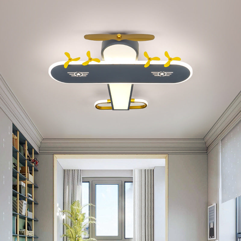 Contemporary Creative Kids Airplane Iron LED Flush Mount Ceiling Light For Bedroom Cuvalon