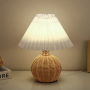 Contemporary Nordic Rattan Fabric Pleated Conic Ball LED Table Lamp For Bedroom Cuvalon