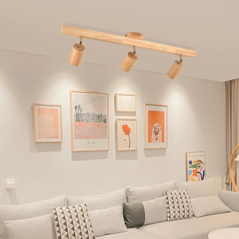 Japanese Minimalist Wooden Track Lighting LED 2/3/4/5 Light Semi-Flush Mount Ceiling Light Cuvalon