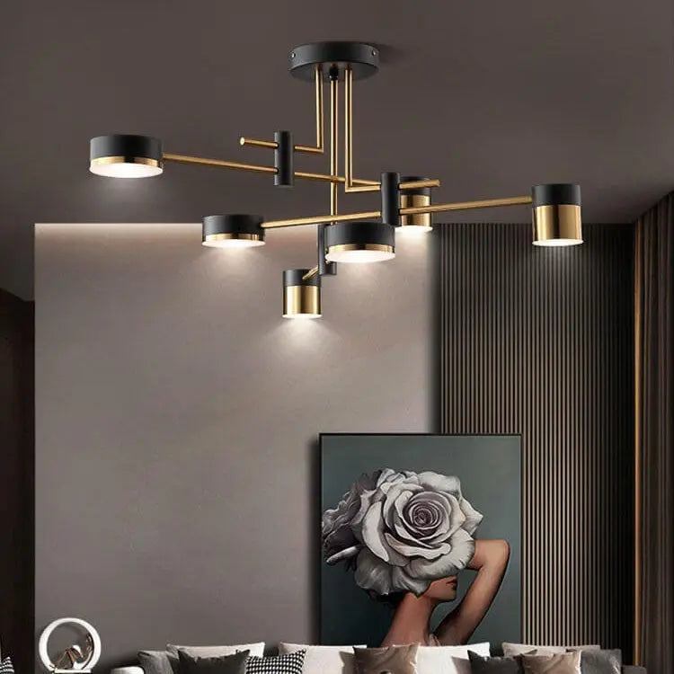 Modern Minimalist Black Gold Balanced 4-8 Light Semi-Flush Mount Light Cuvalon