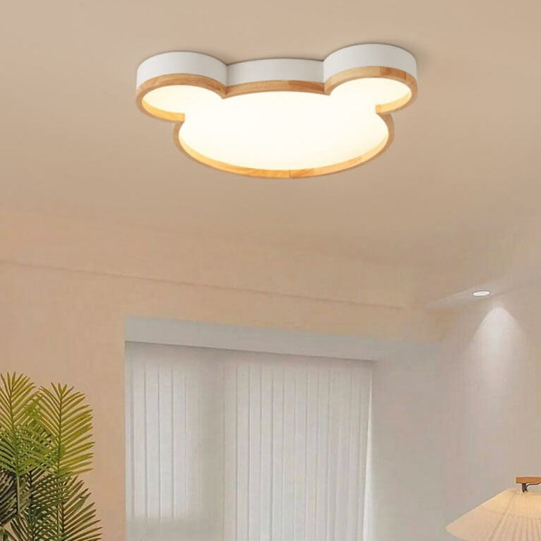 Nordic Wood Bear Shape LED Kids Flush Mount Ceiling Light Cuvalon