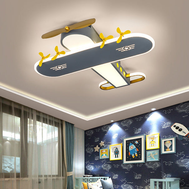 Contemporary Creative Kids Airplane Iron LED Flush Mount Ceiling Light For Bedroom Cuvalon