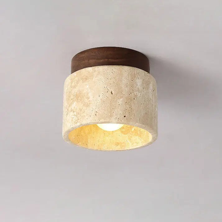 Traditional Vintage Round Travertine 1-Light Flush Mount Ceiling Light For Hallway Cuvalon