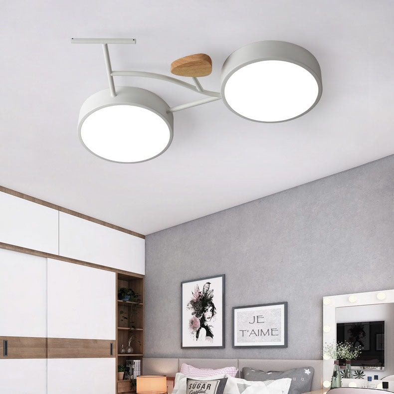 Contemporary Creative Bicycle Acrylic Wood LED Kids Flush Mount Ceiling Light For Living Room Cuvalon