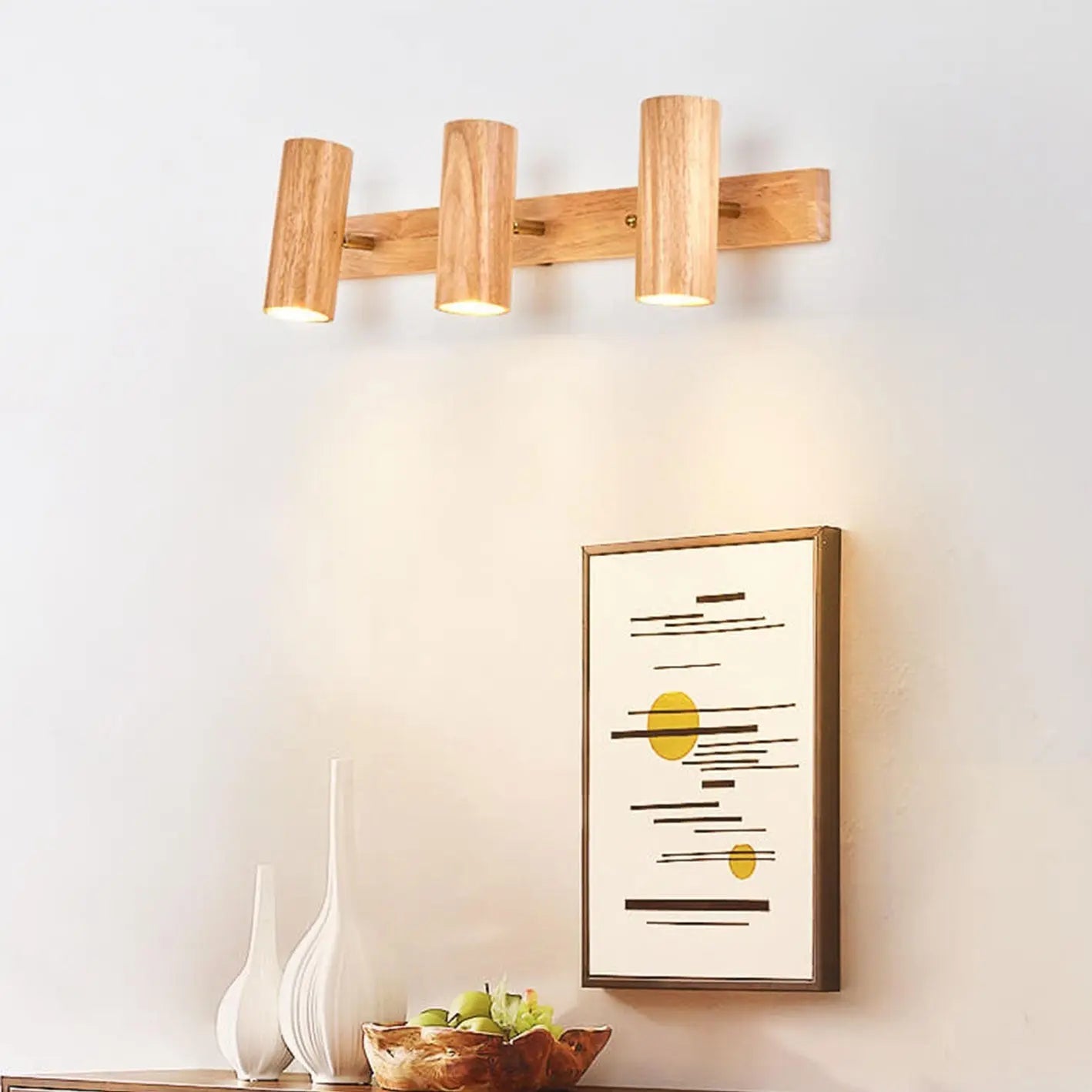 Modern Minimalist Wood Track Spotlight 1/2/3 Light Wall Sconce Lamp Cuvalon