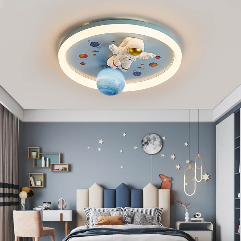 Cartoon Creative Space Astronaut Resin LED Flush Mount Ceiling Light Cuvalon
