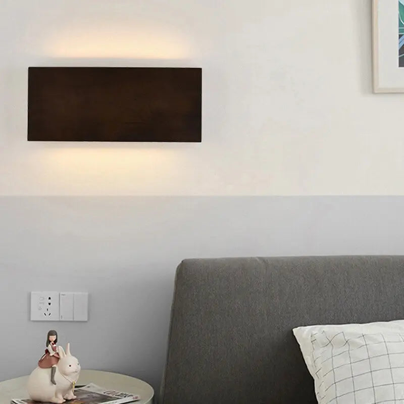 Japanese Wabi-sabi Log Wood Rectangular LED Wall Sconce Lamp Cuvalon