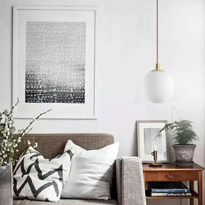 Nordic Minimalist White Orb 1-Light Pendant Light Cuvalon
