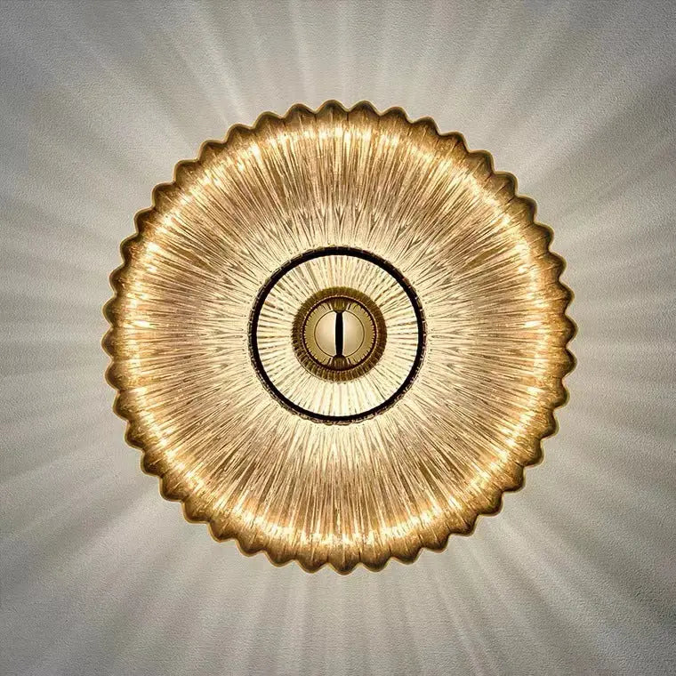 Nordic Vintage Striped Glass Round Disc 1-Light Wall Sconce Lamp Cuvalon