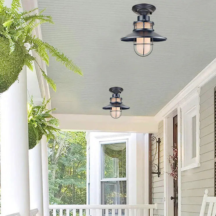 Outdoor Waterproof Iron Frosted Glass 1-Light Semi-Flush Mount Ceiling Light Cuvalon