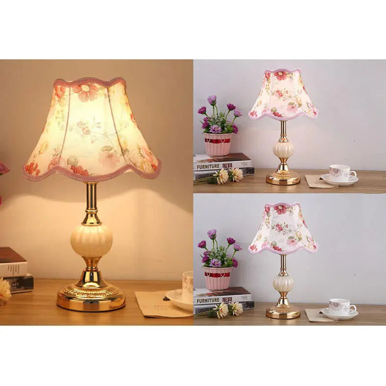Nordic Vintage Floral Glass Fabric 1-Light Table Lamp Cuvalon