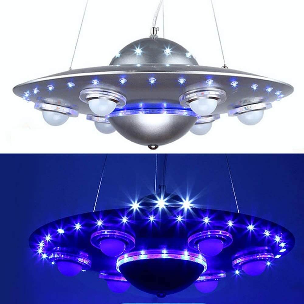 Contemporary Creative Kids Spaceship Iron Glass LED Chandelier For Bedroom Cuvalon