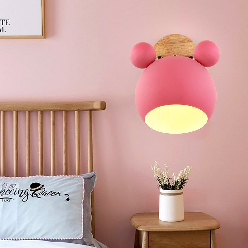 Nordic Cartoon Bear Dome 1-Light Kids Wall Sconce Lamp Cuvalon