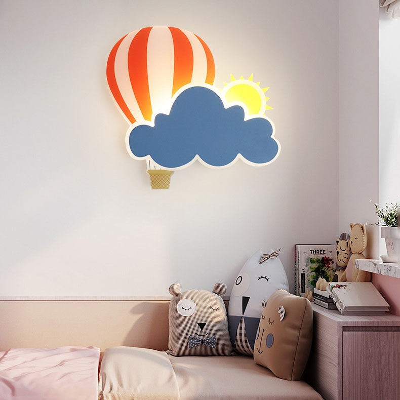 Contemporary Creative Kids Hot Air Balloon Clouds Iron Acrylic LED Wall Sconce Lamp For Bedroom Cuvalon