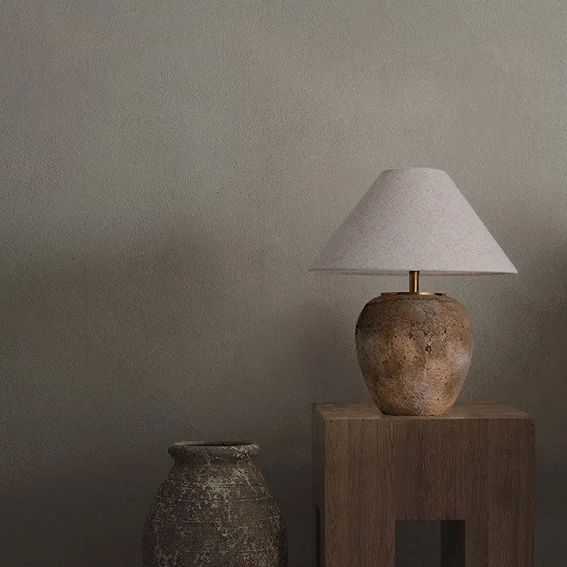 Modern Shabby Chic Cone Fabric Ceramic Jar 1-Light Table Lamp For Bedroom Cuvalon