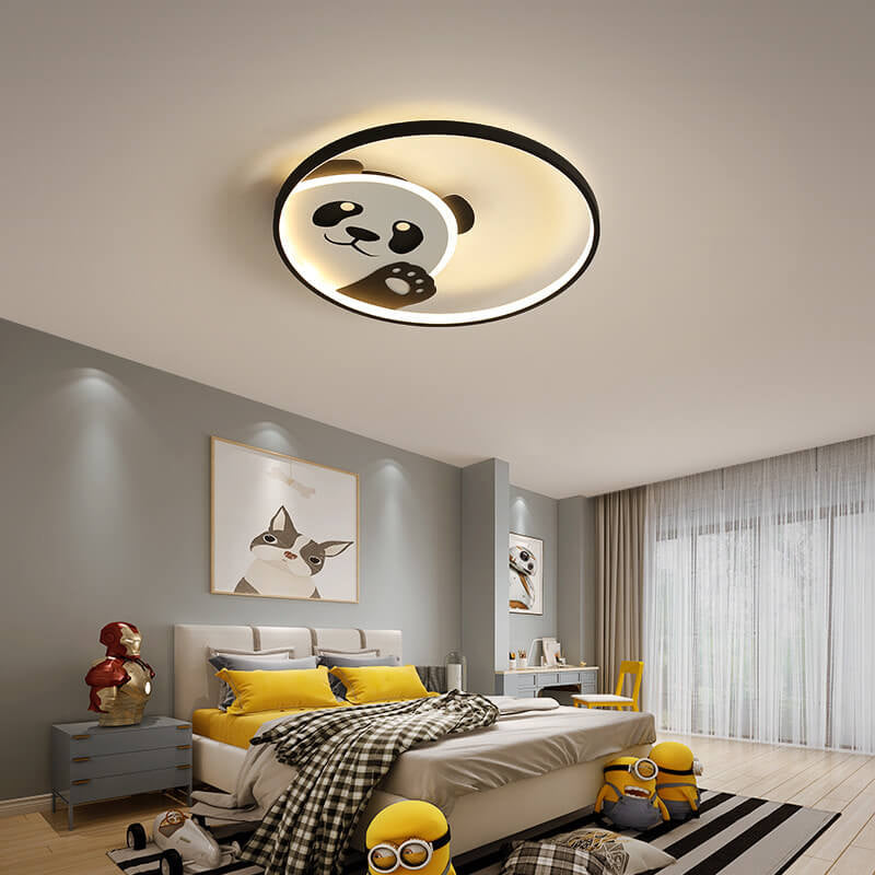Cartoon Cute Panda Round LED Flush Mount Ceiling Light Cuvalon
