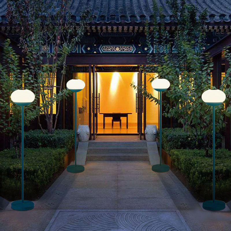 Solar Modern Minimalist Wrought Iron PE Oval LED Outdoor Standing Floor Lamp Cuvalon