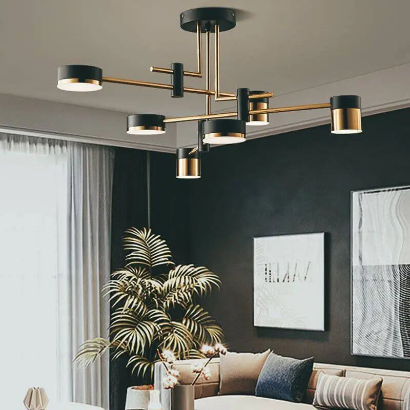Modern Minimalist Black Gold Balanced 4-8 Light Semi-Flush Mount Light Cuvalon