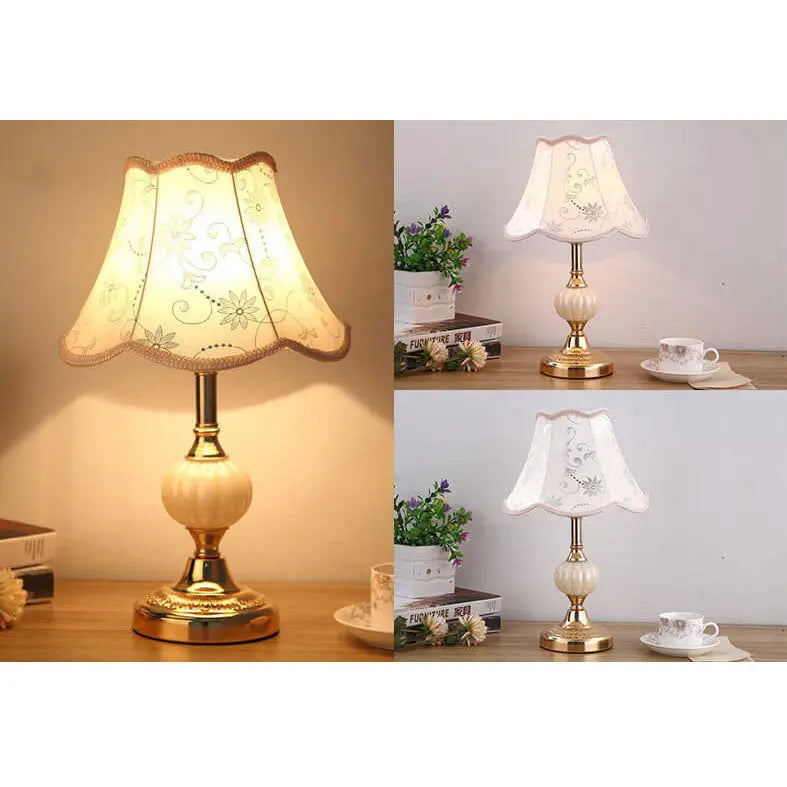 Nordic Vintage Floral Glass Fabric 1-Light Table Lamp Cuvalon